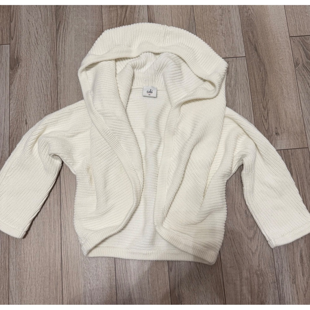 Cabi White Hooded Cardigan Sweater Open Front Rib Knit Shrug XS